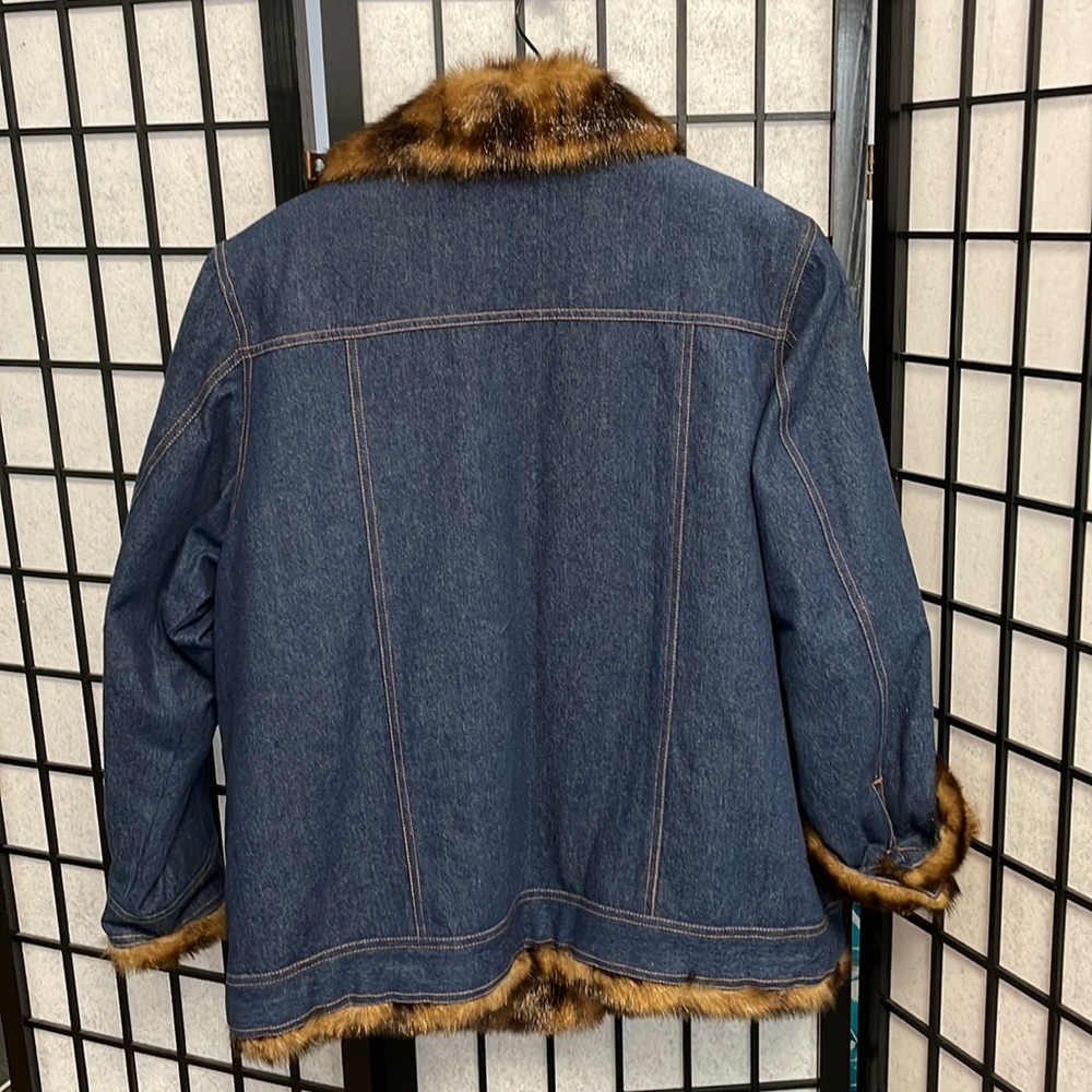 Vintage Regal Dark Wash Jean Jacket w Faux Mink Lining, SZ XL NWOT - Picture 9 of 9